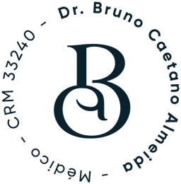 Selo do Dr. Bruno Caetano Almeida, médico, CRM 33240